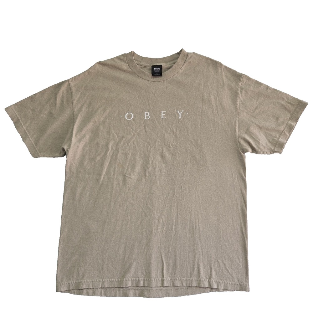 Obey Shirt Size Medium T-Shirt Mens Brown Short Sleeve Graphic Print Cotton